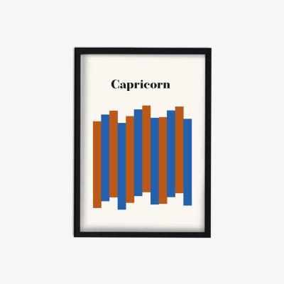 Wolf & Badger Blue / Brown Capricorn Zodiac Star Sign A2 Art Print Fanclub