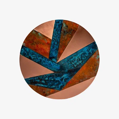 Wolf & Badger Brown / Green Handmade Solid Copper Wall Art With Verdigris Patina – Geometric Contrast Design | Anatoliacraft