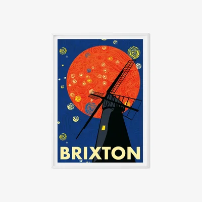 Wolf & Badger Brixton Windmill Illustrated Art Print A3 297 X 420Mm Eye for London Prints