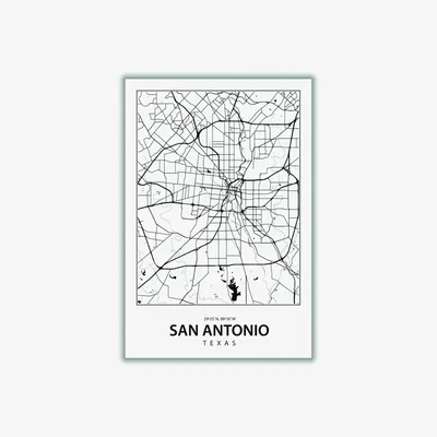 Wolf & Badger Black Map Of San Antonio Texas A3 297 X 420Mm Stanley Print House
