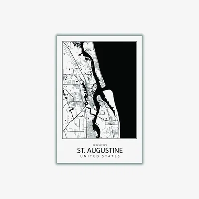 Wolf & Badger Black Map Of St. Augustine United States A4 210 X 297Mm Stanley Print House