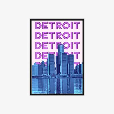 Wolf & Badger Pink / Purple Detroit Skyline Reflections Poster | Artchi