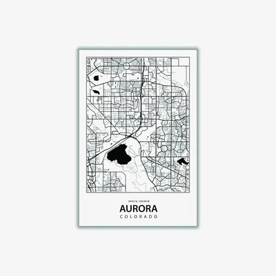 Wolf & Badger Black Map Of Aurora Colorado A4 210 X 297Mm Stanley Print House