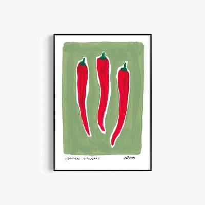 Wolf & Badger Green / Red Three Chillis Hand Painted Art Print - A3 | Natalie Cass Art