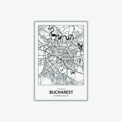 Wolf & Badger Black Map Of Bucharest Romania A4 210 X 297Mm Stanley Print House