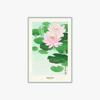 Wolf & Badger Green Ohara Koson - Water Lily A3 297 X 420Mm Stanley Print House
