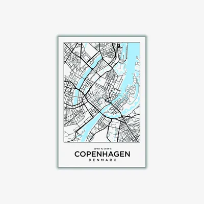 Wolf & Badger Blue Map Of Copenhagen Denmark Extra Large Stanley Print House