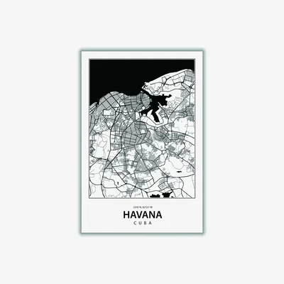 Wolf & Badger Black Map Of Havana Cuba A1 594 X 841Mm Stanley Print House