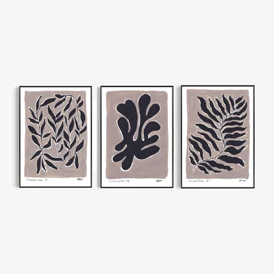 Wolf & Badger Neutrals Matisse Set Of 3 Hand Painted Art Prints - A3 | Natalie Cass Art