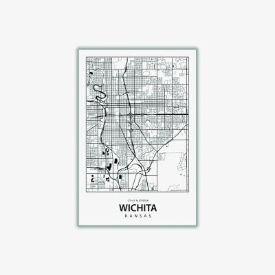 Wolf & Badger Black Map Of Wichita Kansas A3 297 X 420Mm Stanley Print House