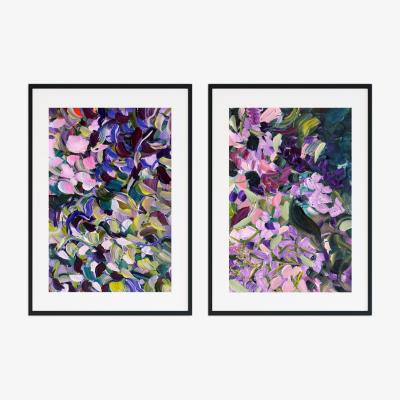Wolf & Badger Pink / Purple Lavender Abstract Floral Print Pair Jessica Slack Studio