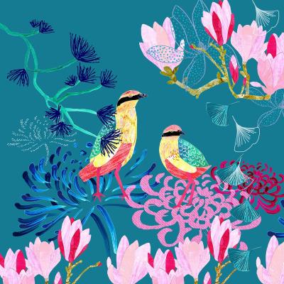 Wolf & Badger Pink / Purple Large Giclee Print Fairy Pitta Songbird Amanda West