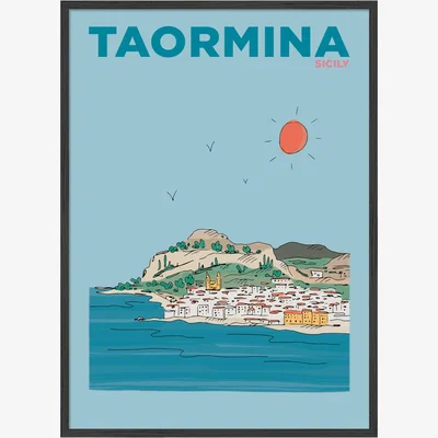 Wolf & Badger Blue Taormina Sicily Summer Escapes Travel Print A3 297 X 420Mm Places & Spaces Art Co.