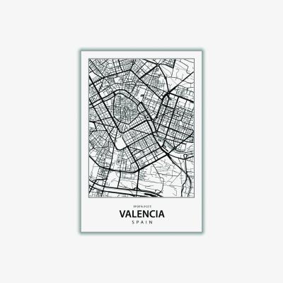 Wolf & Badger Black Map Of Valencia Spain A4 210 X 297Mm Stanley Print House