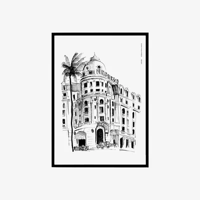 Wolf & Badger Black / White Nice, Promenade Des Anglais, Negresco Hotel Art Print: Souvenirs From The French Riviera A4 210 X 297Mm Awol