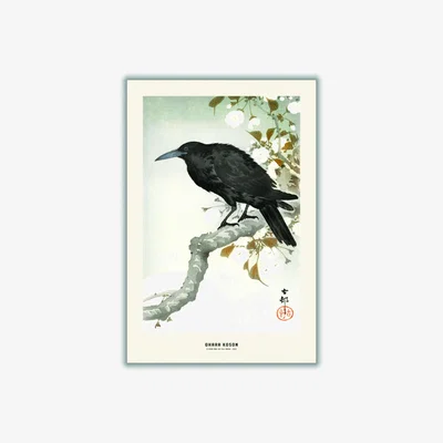 Wolf & Badger Black Ohara Koson - A Crow And The Full Moon A4 210 X 297Mm Stanley Print House