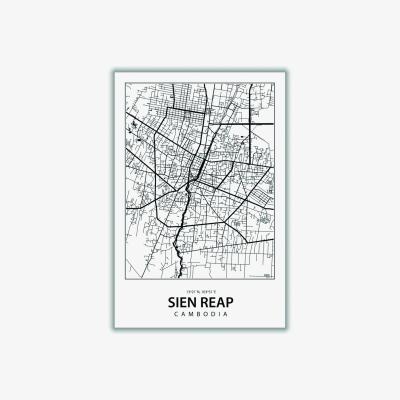 Wolf & Badger Black Map Of Sien Reap Cambodia Xxs Stanley Print House
