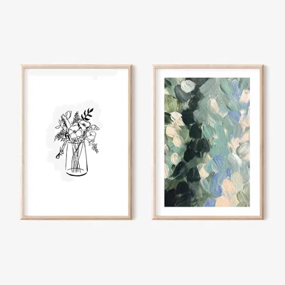 Wolf & Badger Green / Neutrals Perfect Bouquet And Muted Greenery Abstract Print Pair A3 297 X 420Mm Emily M Art & Design