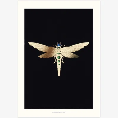 Wolf & Badger Gold / Black / Blue Zellandine's Dragonfly - A4 Gold Print The Curious Department