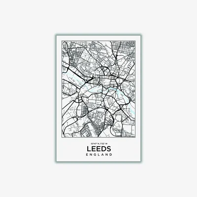 Wolf & Badger Black Map Of Leeds England A4 210 X 297Mm Stanley Print House