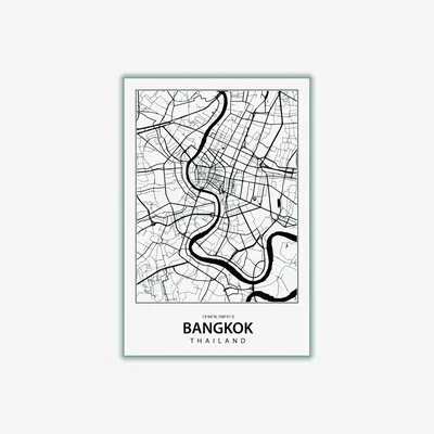 Wolf & Badger Black Map Of Bangkok Thailand Small Stanley Print House
