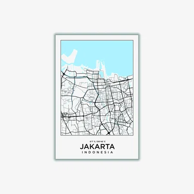 Wolf & Badger Blue Map Of Jakarta Indonesia Extra Small Stanley Print House
