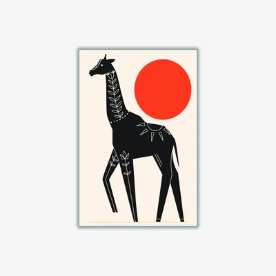 Wolf & Badger Red Giraffe In The Sun A3 297 X 420Mm Stanley Print House