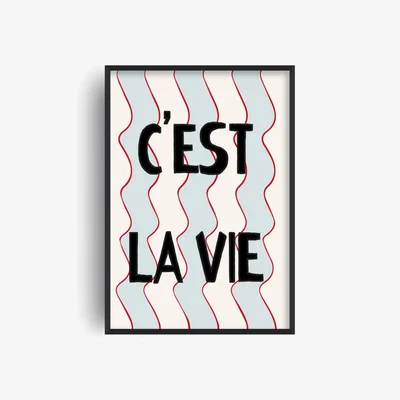 Wolf & Badger Red / Black / Blue C'est Lie Vie French Retro Inspired Giclée Art Print A3 | A3 | 297 X 420Mm | Fanclub