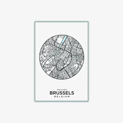 Wolf & Badger Black Map Of Brussels Medium Stanley Print House