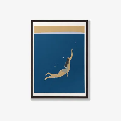 Wolf & Badger Neutrals / Blue The Swimmer Giclée Fine Art Print - Deep Blues - A3 | A3 | 297 X 420Mm | Dewerstone