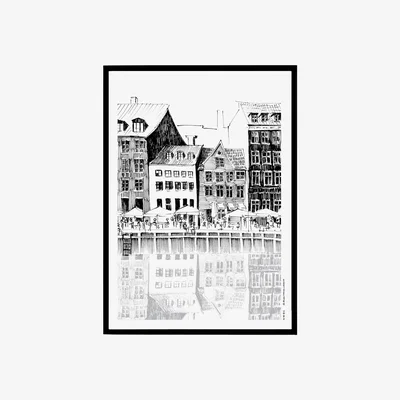 Wolf & Badger Black / White Copenhagen Art Print: A Beautiful Day On Nyhavn Canal A4 210 X 297Mm Awol