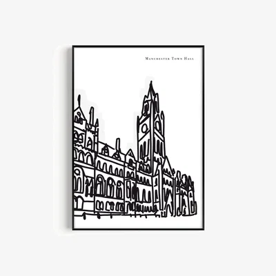 Wolf & Badger Black / White Manchester Town Hall Art Print - A2 | A2 | 420 X 594Mm | Natalie Cass Art