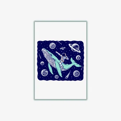 Wolf & Badger Blue Galactic Whale Rider A1 594 X 841Mm Stanley Print House