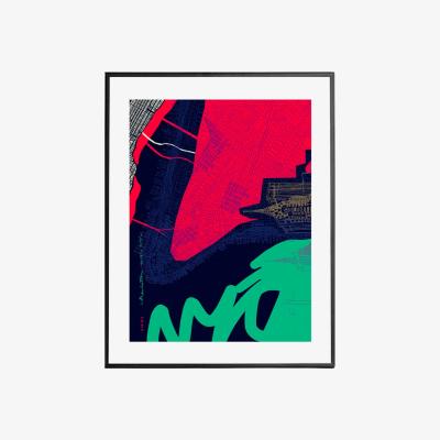 Wolf & Badger Gold / Green / Blue New York Urban Art Print: The City That Never Sleeps Awol