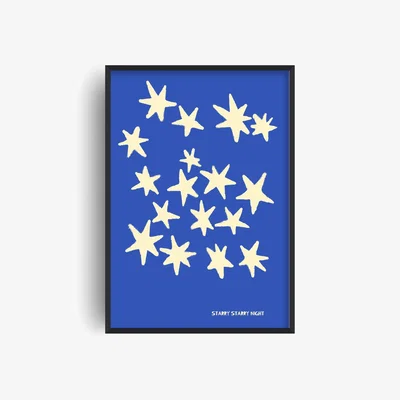 Wolf & Badger Blue Starry Starry Night Retro Music Giclée Art Print A3 | A4 | 210 X 297Mm | Fanclub