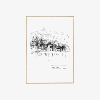 Wolf & Badger Black / White Lake Como Landscape Illustration Awol