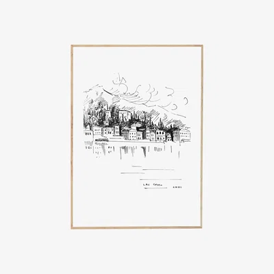 Wolf & Badger Black / White Lake Como Landscape Illustration Awol
