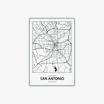 Wolf & Badger Black Map Of San Antonio Texas A2 420 X 594Mm Stanley Print House