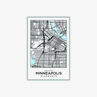 Wolf & Badger Black Map Of Minneapolis Minnesota A4 210 X 297Mm Stanley Print House