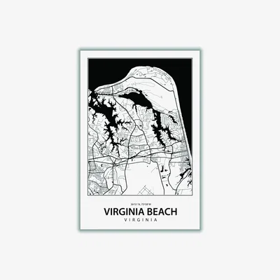 Wolf & Badger Black Map Of Virginia Beach A1 594 X 841Mm Stanley Print House