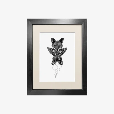 Wolf & Badger Black 'The Fox' Fine Art Print A5 Emily Carter