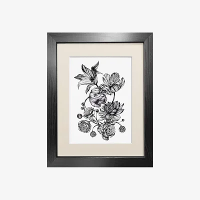 Wolf & Badger Black 'Floral Bouquet' Fine Art Print A4 Emily Carter