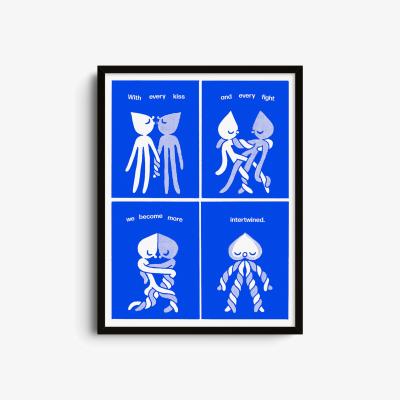 Wolf & Badger Blue Intertwined - Giclee Fine Art Print - Small | 12 X 16" | East Side Studio London