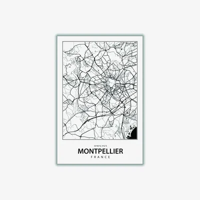 Wolf & Badger Black Map Of Montpellier A3 297 X 420Mm Stanley Print House