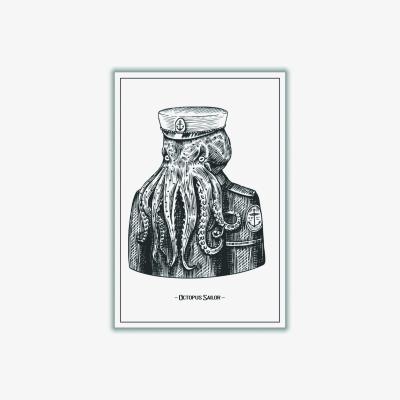 Wolf & Badger Grey Octopus Sailor A3 297 X 420Mm Stanley Print House