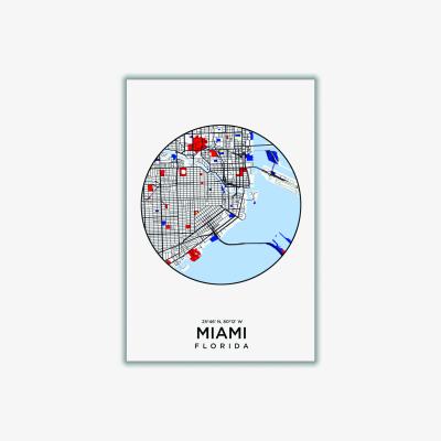 Wolf & Badger Blue Map Of Miami Florida 1 A2 420 X 594Mm Stanley Print House