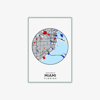 Wolf & Badger Blue Map Of Miami Florida 1 A2 420 X 594Mm Stanley Print House