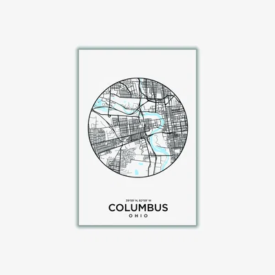 Wolf & Badger Black Map Of Columbus Xxs Stanley Print House