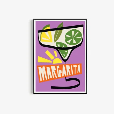 Wolf & Badger Pink / Purple Margarita Art Print - A2 Natalie Cass Art