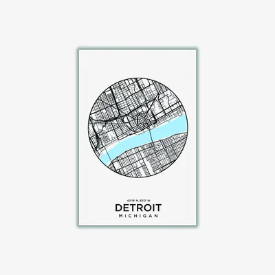 Wolf & Badger Blue Map Of Detroit A2 420 X 594Mm Stanley Print House